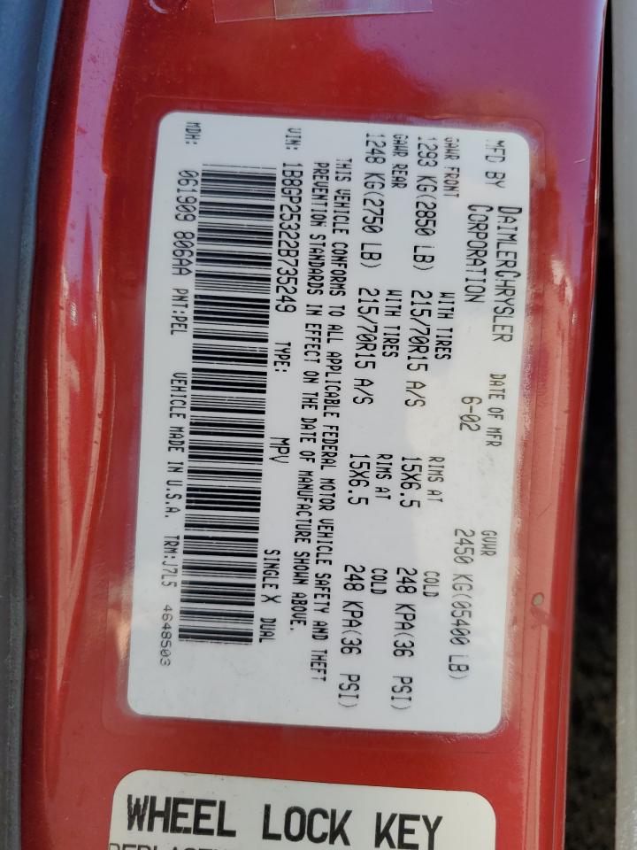 2002 Dodge Caravan Se VIN: 1B8GP25322B735249 Lot: 52418915