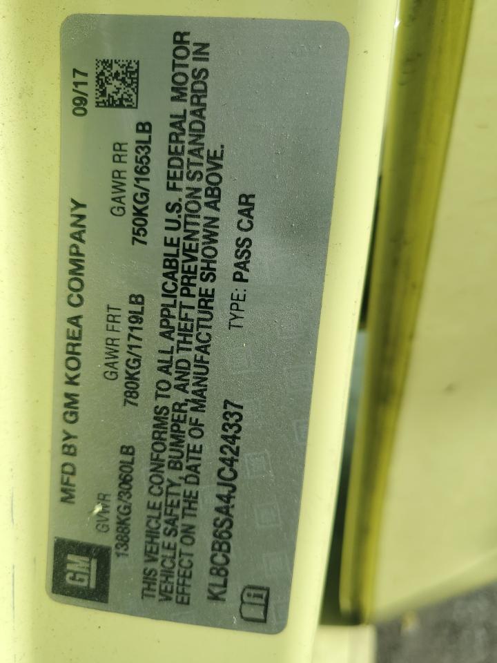 2018 Chevrolet Spark Ls VIN: KL8CB6SA4JC424337 Lot: 54360925