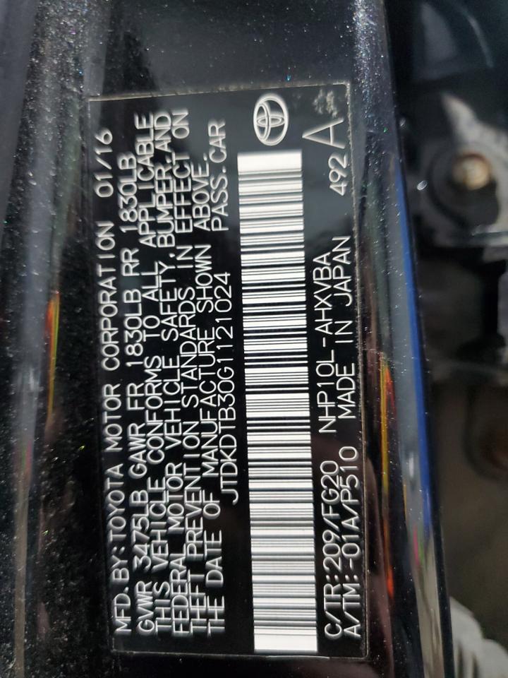 2016 Toyota Prius C VIN: JTDKDTB30G1121024 Lot: 52892125