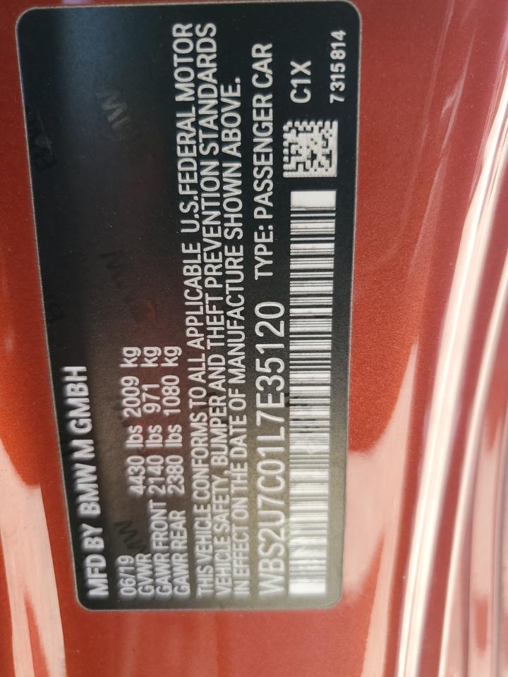 2020 BMW M2 Competition VIN: WBS2U7C01L7E35120 Lot: 52969415