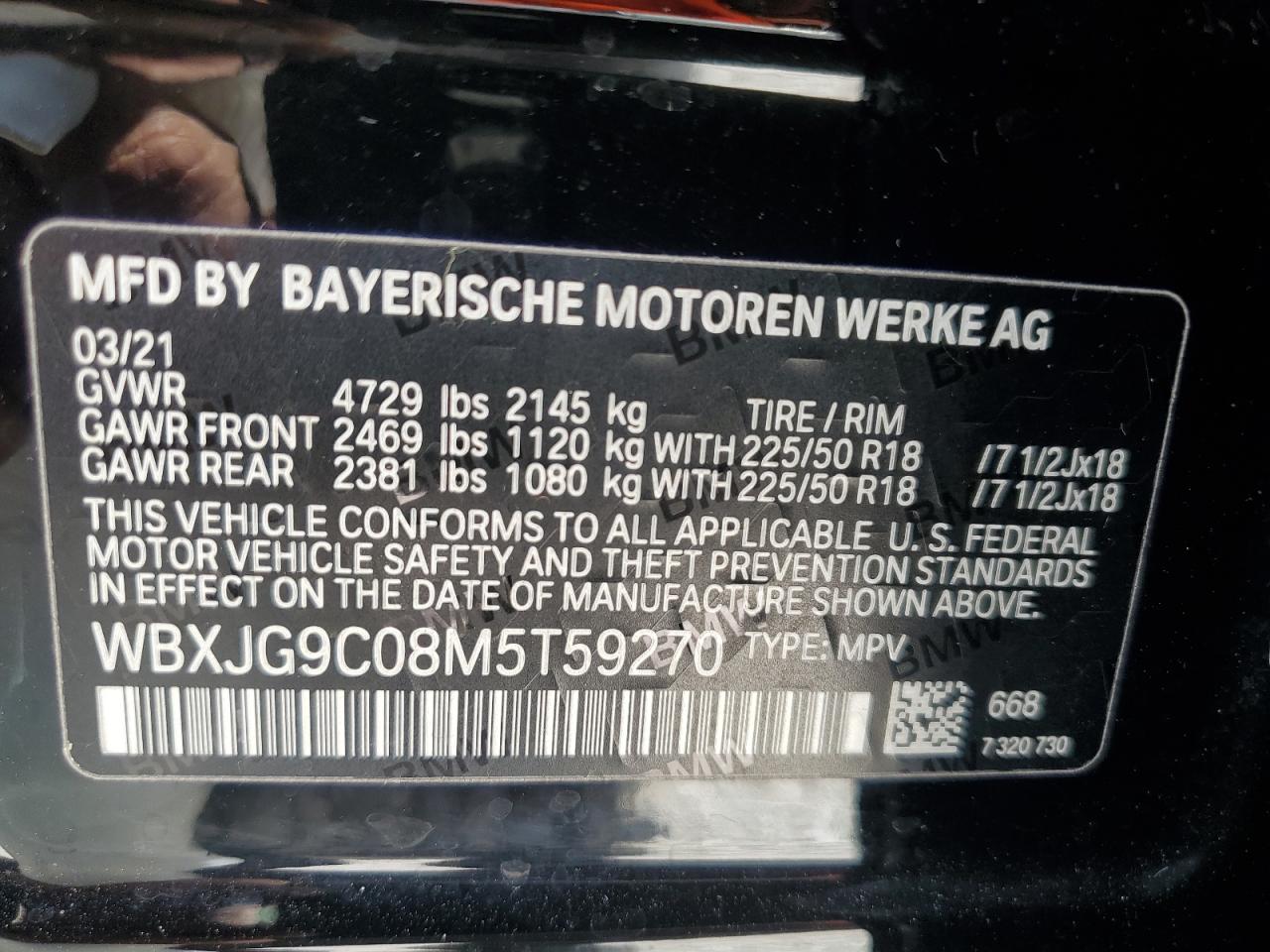 2021 BMW X1 xDrive28I VIN: WBXJG9C08M5T59270 Lot: 53894475