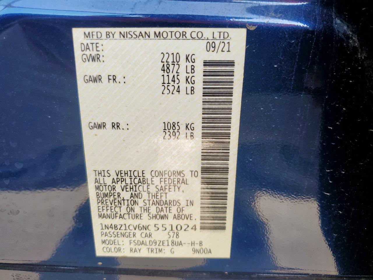 2022 Nissan Leaf Sv Plus VIN: 1N4BZ1CV6NC551024 Lot: 53850875