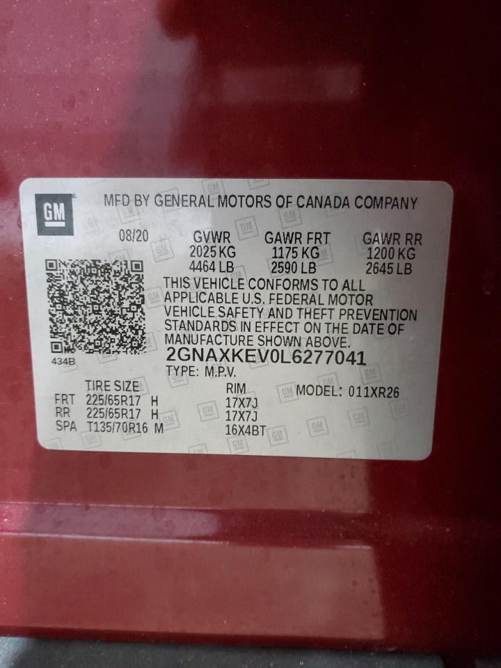 2020 Chevrolet Equinox Lt VIN: 2GNAXKEV0L6277041 Lot: 54047775