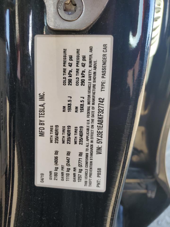 2019 Tesla Model 3 VIN: 5YJ3E1EA8KF327742 Lot: 53641165