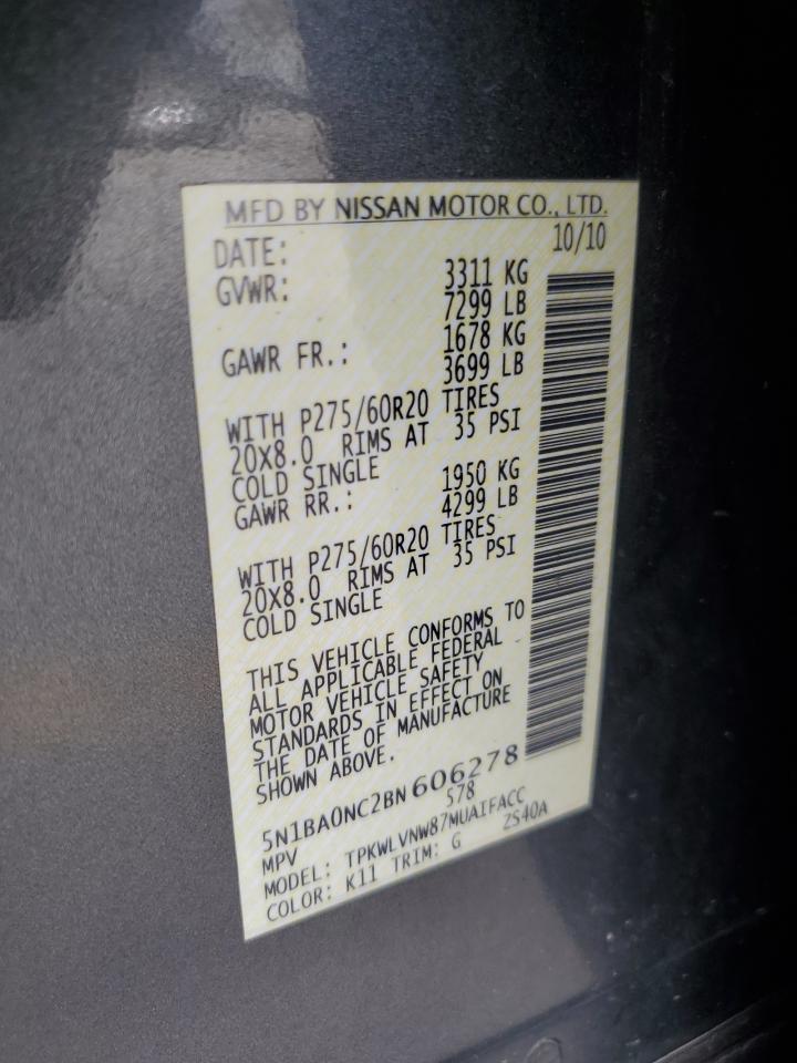2011 Nissan Armada Sv VIN: 5N1BA0NC2BN606278 Lot: 53884905