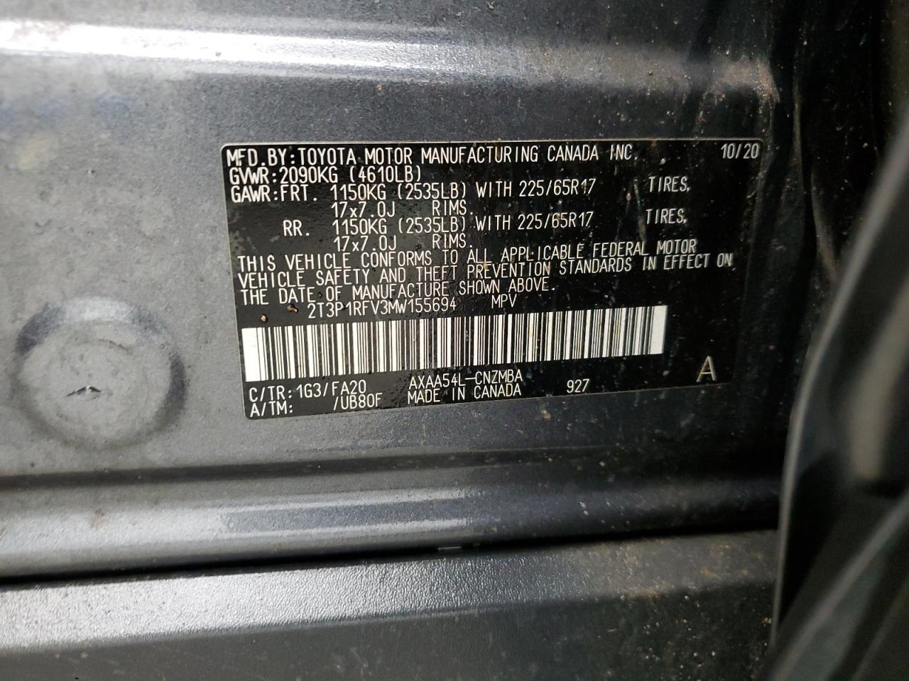 2021 Toyota Rav4 Xle VIN: 2T3P1RFV3MW155694 Lot: 51330255