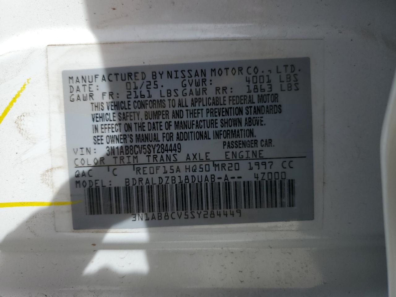 3N1AB8CV5SY284449 NISSAN SENTRA 2025