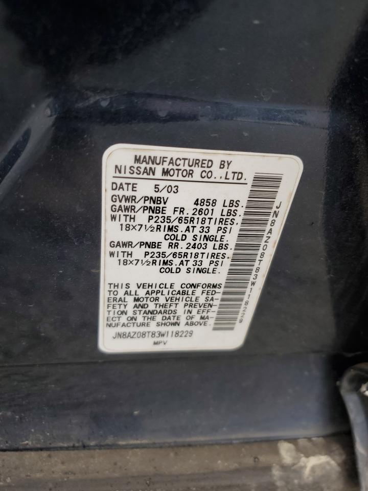 2003 Nissan Murano Sl VIN: JN8AZ08T83W118229 Lot: 54722725