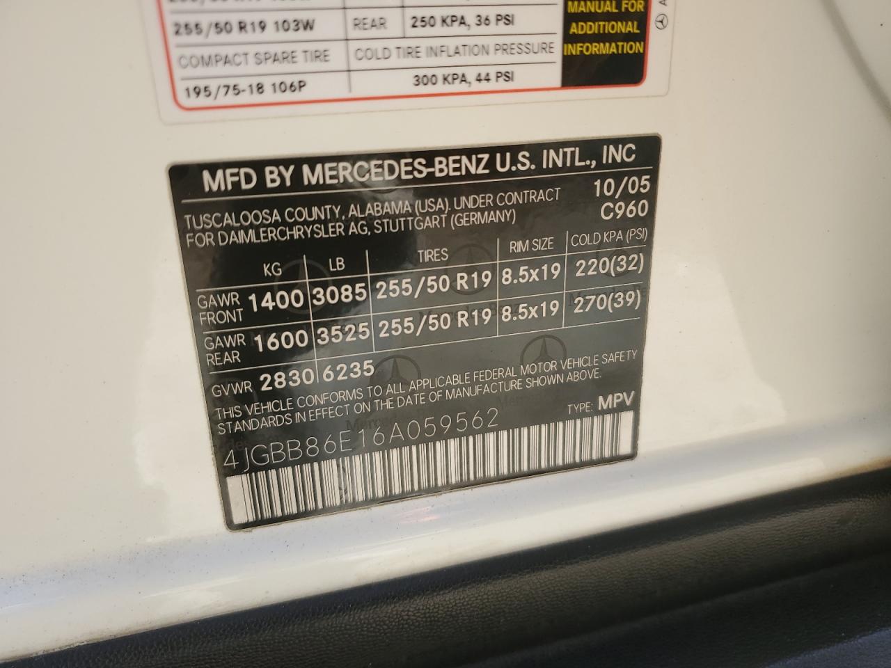 2006 Mercedes-Benz Ml 350 VIN: 4JGBB86E16A059562 Lot: 52015785