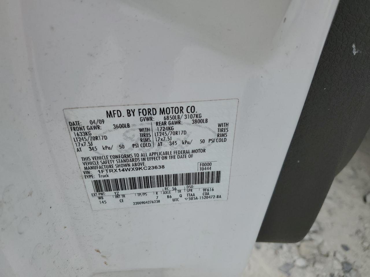 2009 Ford F150 Super Cab VIN: 1FTRX14WX9KC23638 Lot: 54086955