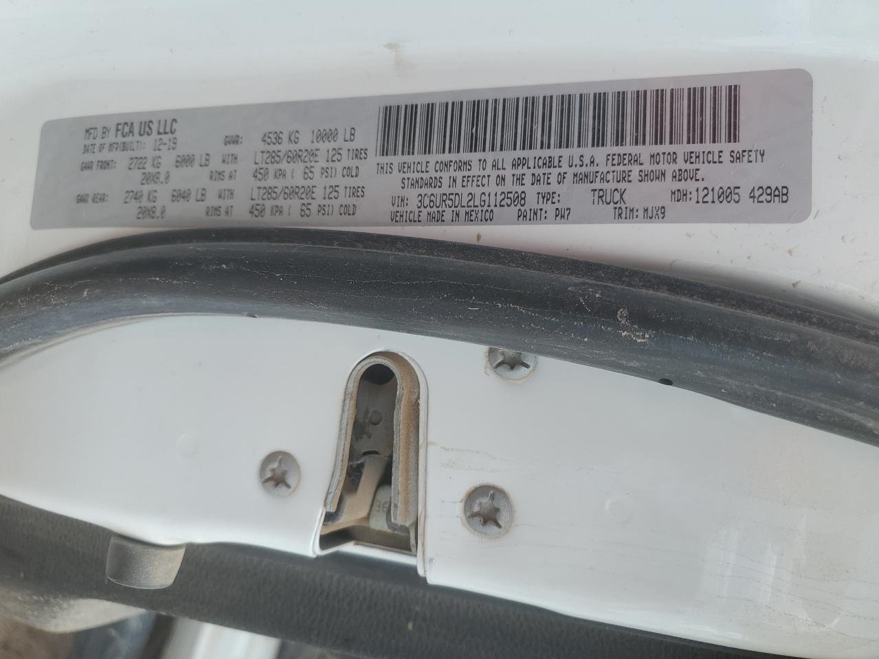 2020 Ram 2500 Big Horn VIN: 3C6UR5DL2LG112508 Lot: 54601285