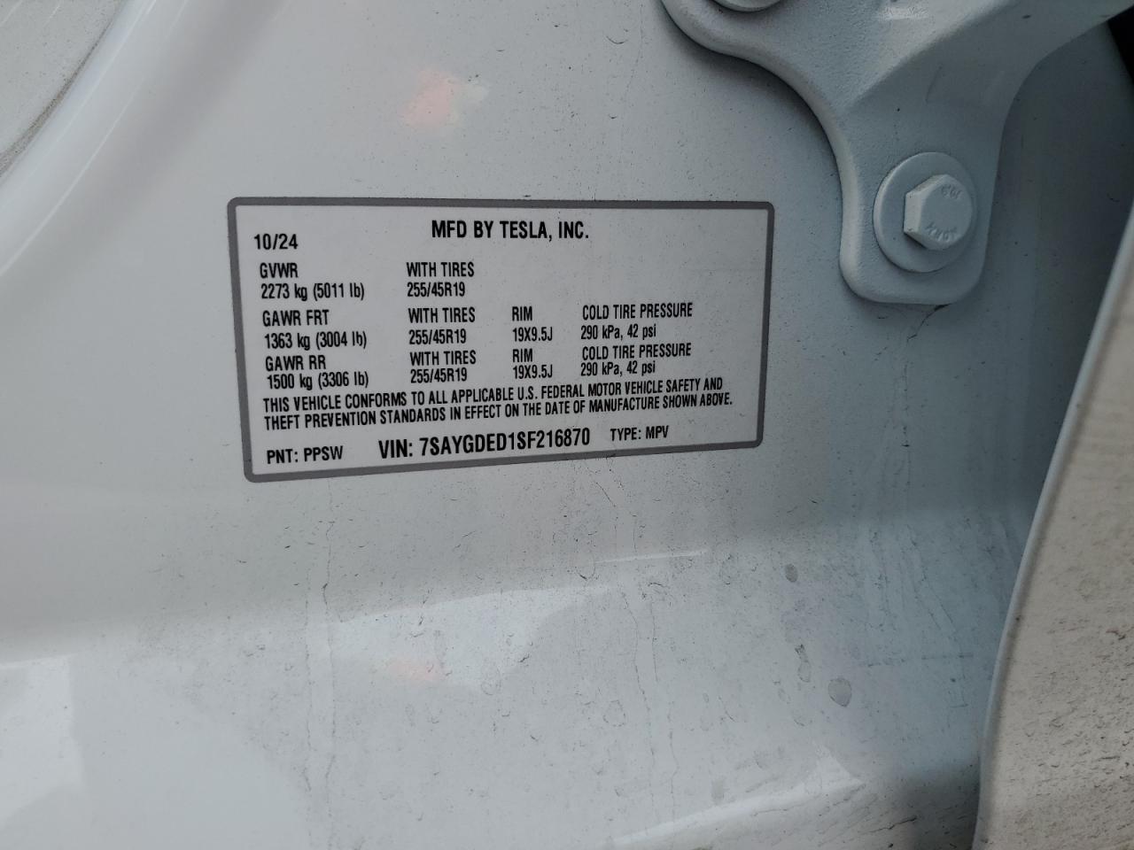 2025 Tesla Model Y VIN: 7SAYGDED1SF216870 Lot: 51158525