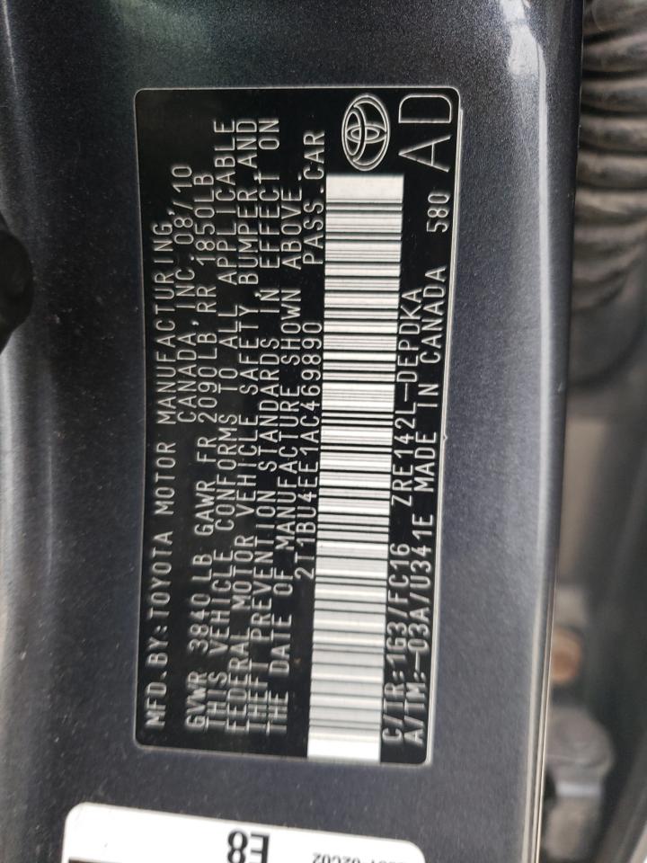 2010 Toyota Corolla Base VIN: 2T1BU4EE1AC469890 Lot: 54716335
