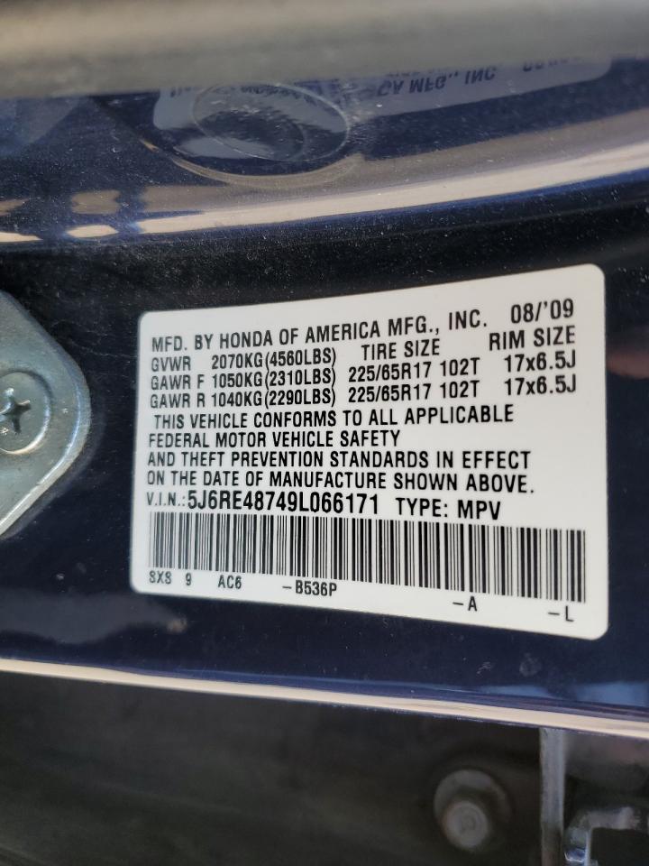 2009 Honda Cr-V Exl VIN: 5J6RE48749L066171 Lot: 54659465