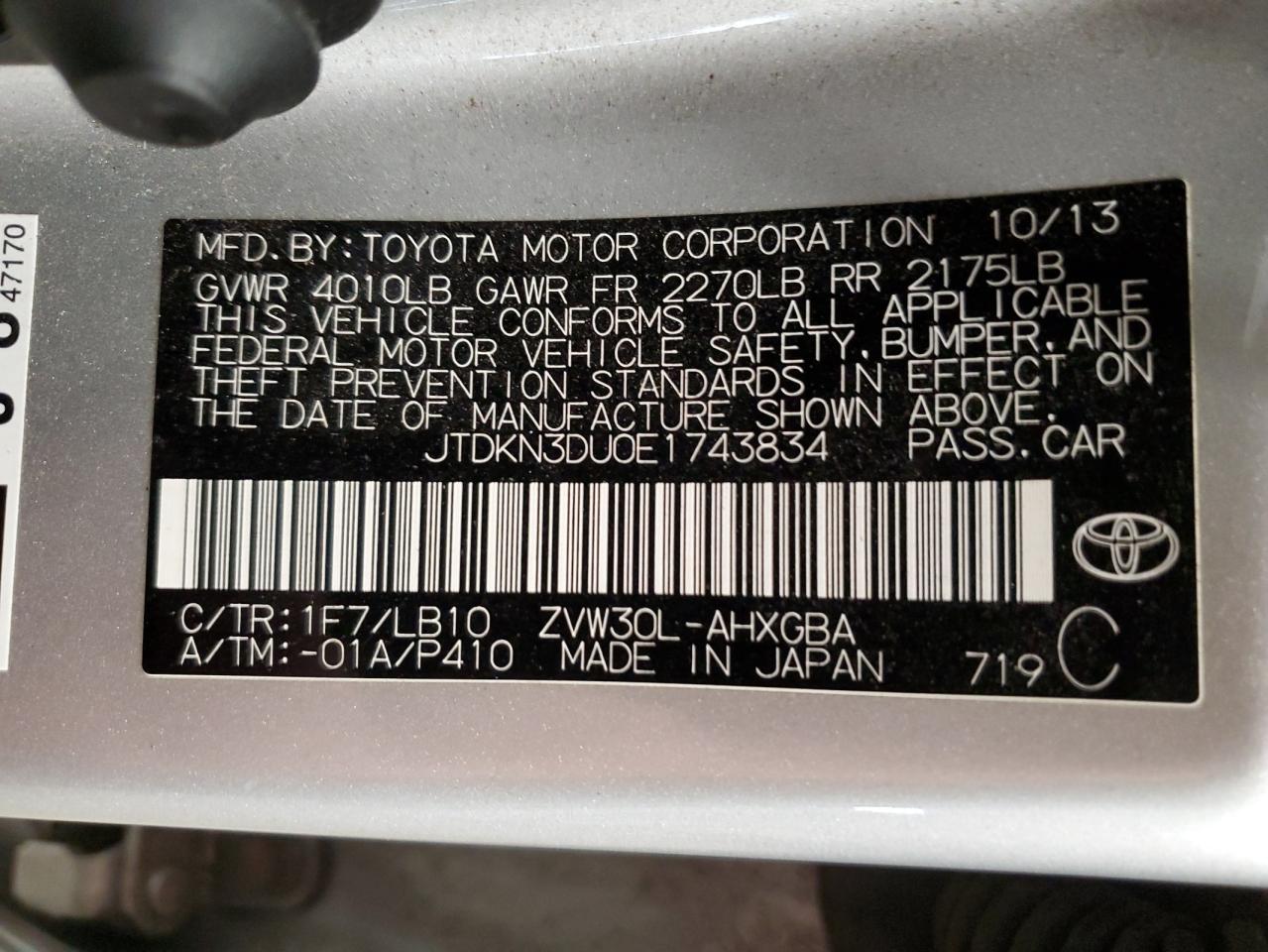 JTDKN3DU0E1743834 2014 Toyota Prius