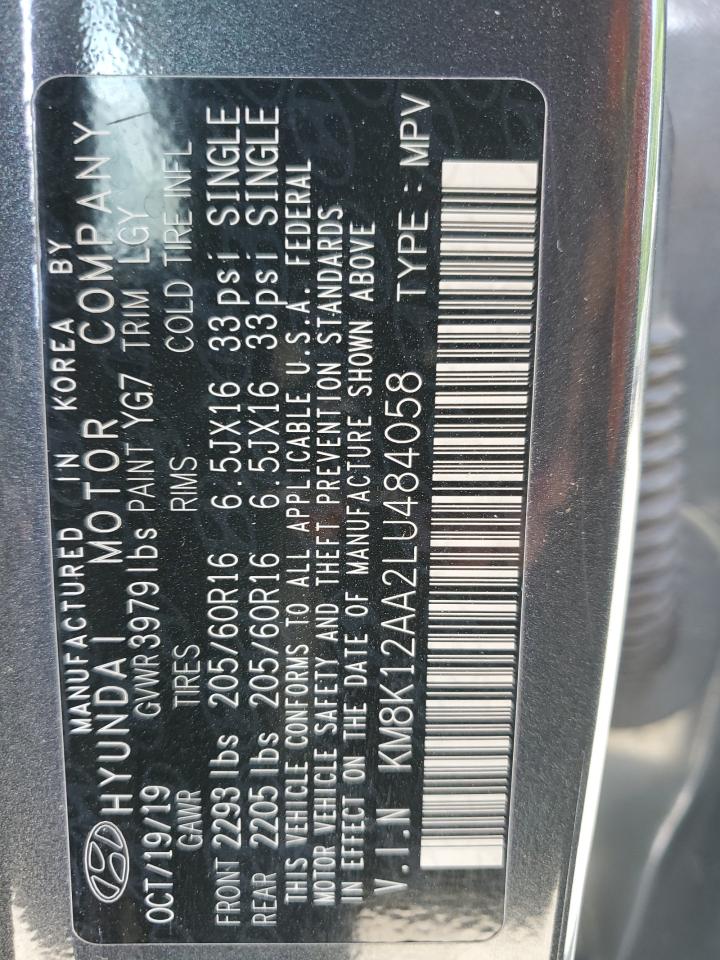 2020 Hyundai Kona Se VIN: KM8K12AA2LU484058 Lot: 53490535