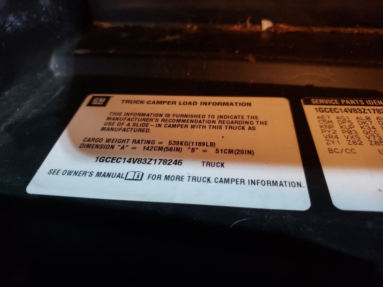 2003 Chevrolet Silverado C1500 VIN: 1GCEC14V83Z178246 Lot: 53056555