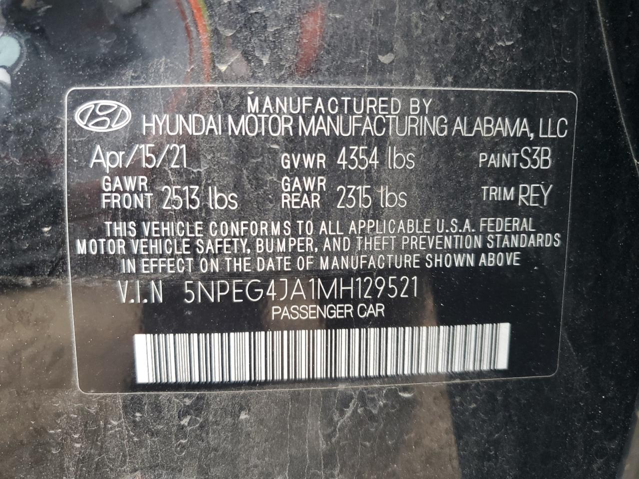 2021 Hyundai Sonata Se VIN: 5NPEG4JA1MH129521 Lot: 54241235
