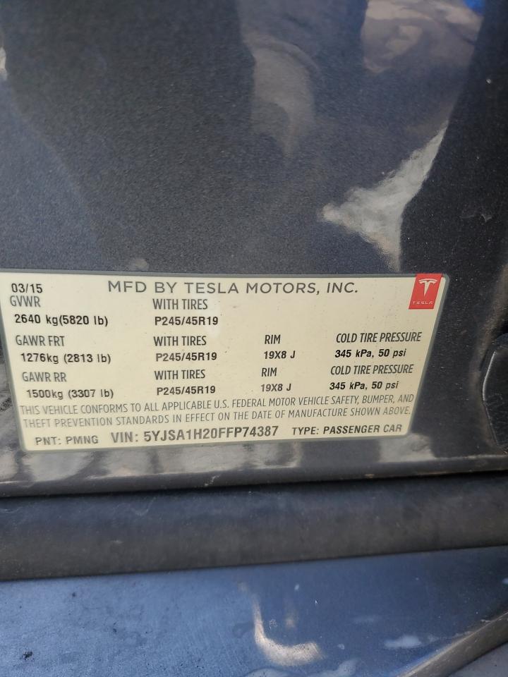 2015 Tesla Model S 85D VIN: 5YJSA1H20FFP74387 Lot: 54228325