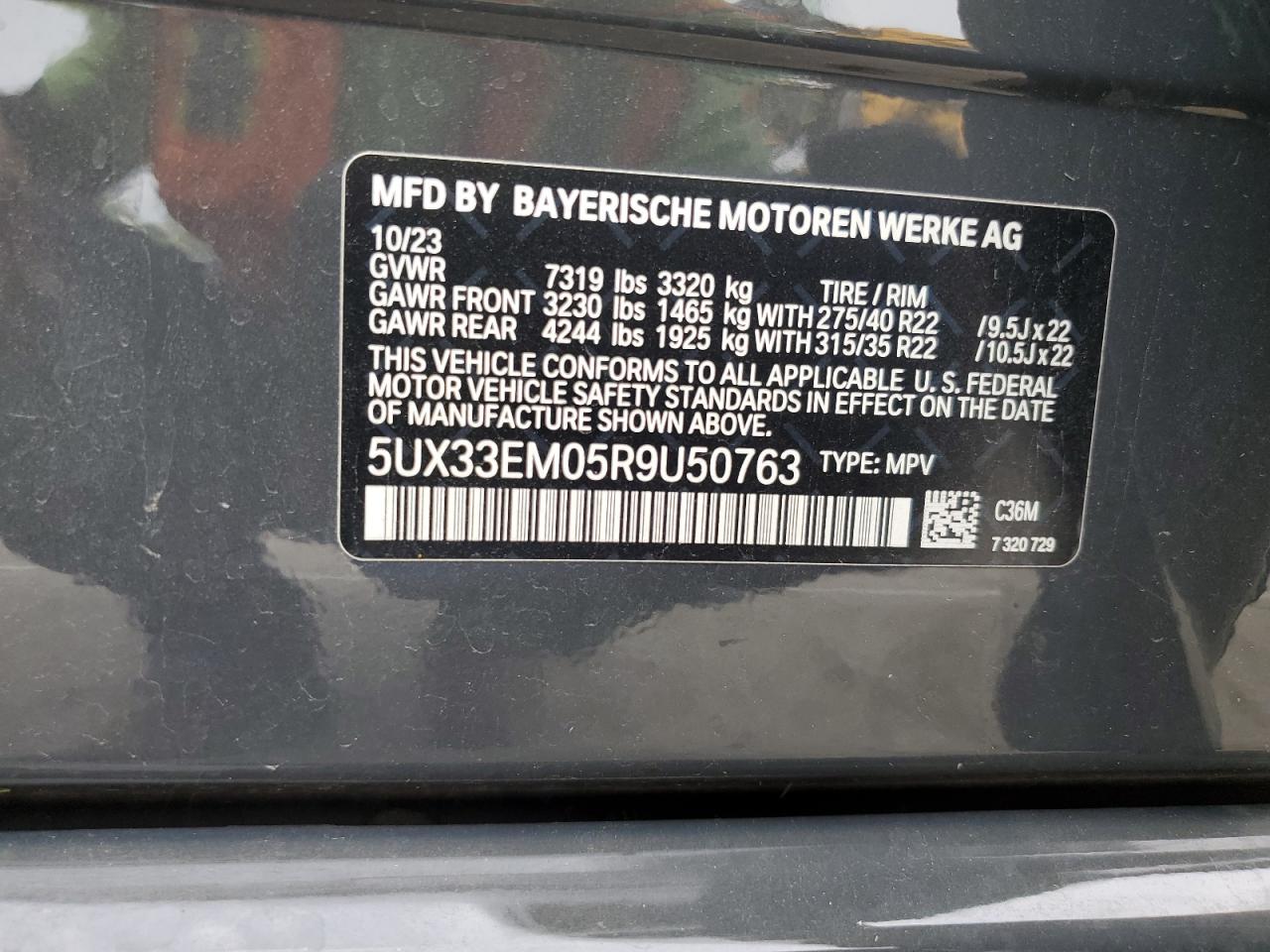 2024 BMW X7 M60I VIN: 5UX33EM05R9U50763 Lot: 54937235