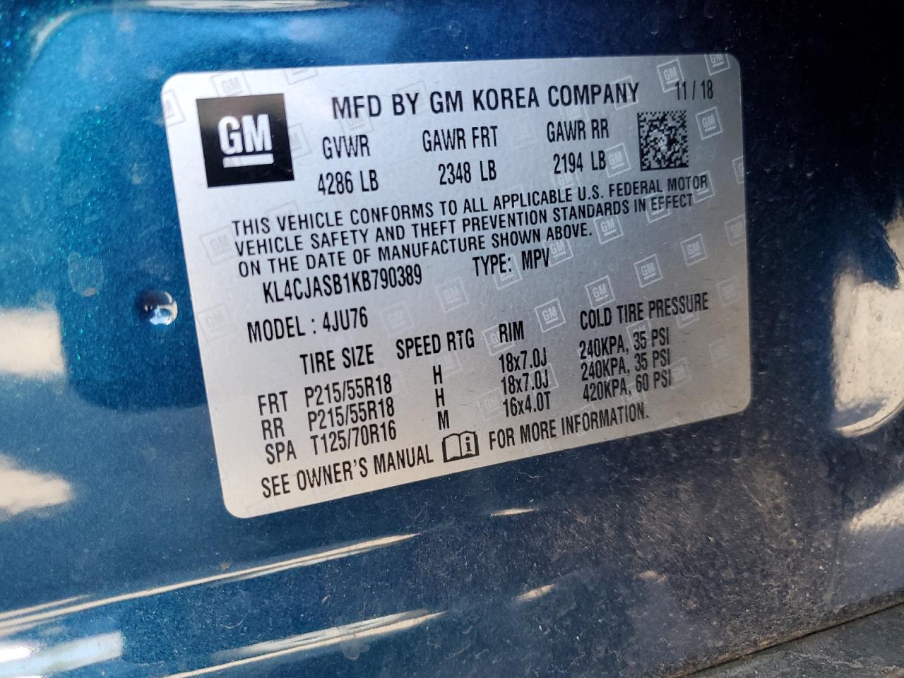2019 Buick Encore Preferred VIN: KL4CJASB1KB790389 Lot: 52811005