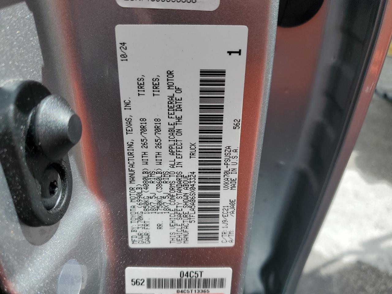 2025 Toyota Tundra Crewmax Sr VIN: 5TFLA5AB6SX043324 Lot: 55082435