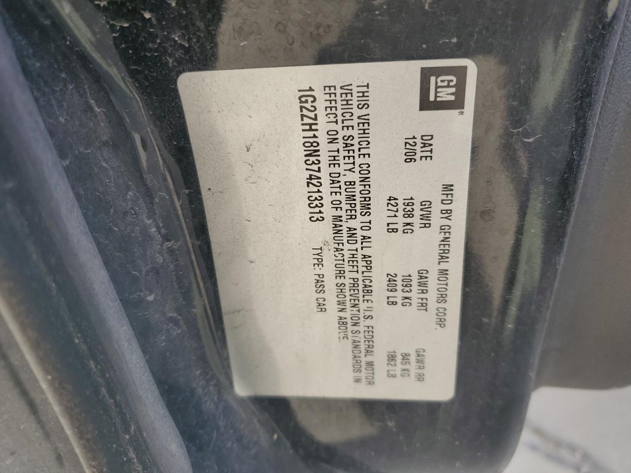 2007 Pontiac G6 Gt VIN: 1G2ZH18N374213313 Lot: 54015335