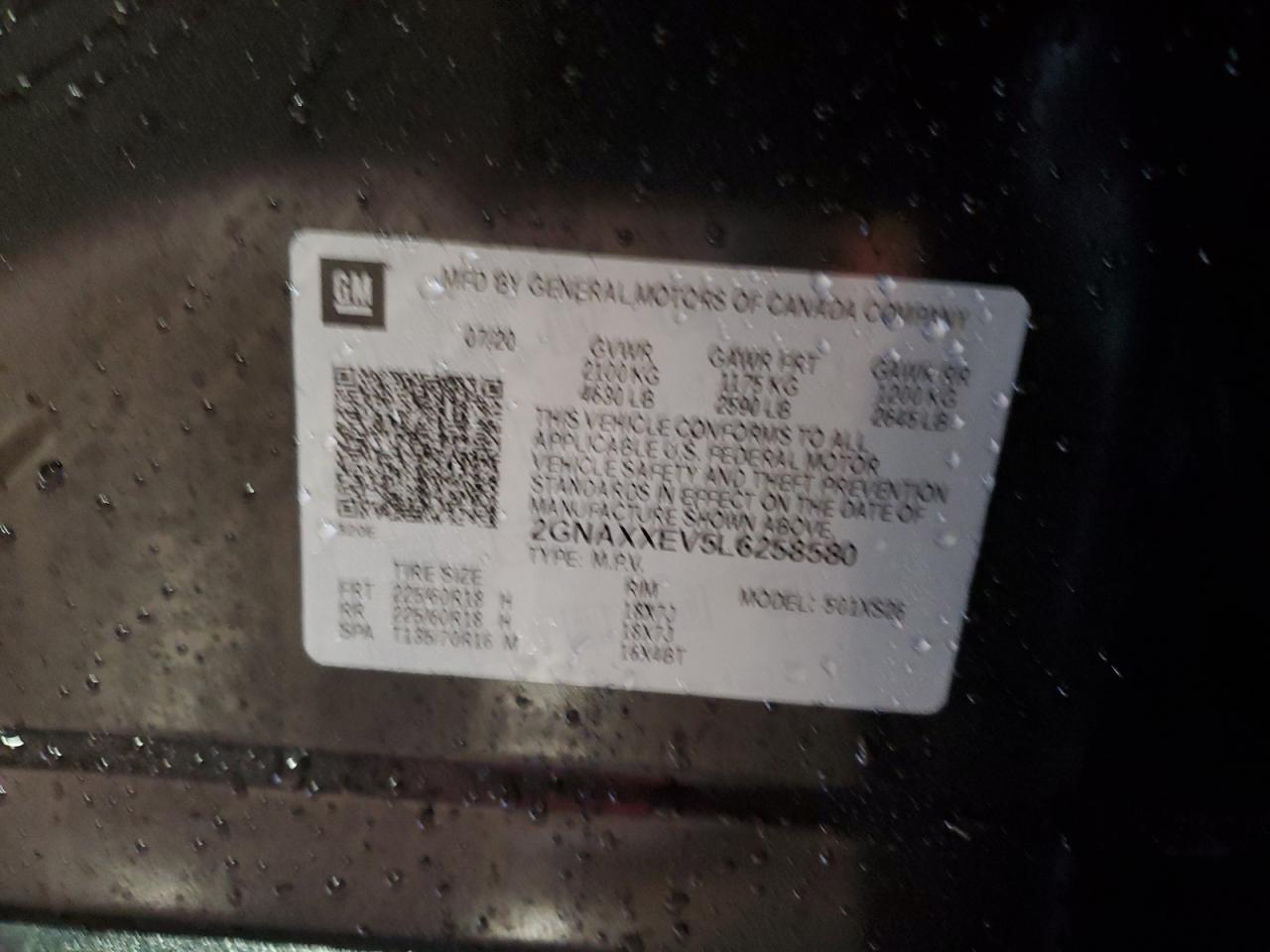 2020 Chevrolet Equinox Premier VIN: 2GNAXXEV5L6258580 Lot: 53125855