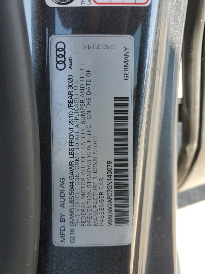 2016 Audi S7 Prestige VIN: WAUW2AFC7GN143078 Lot: 54558005
