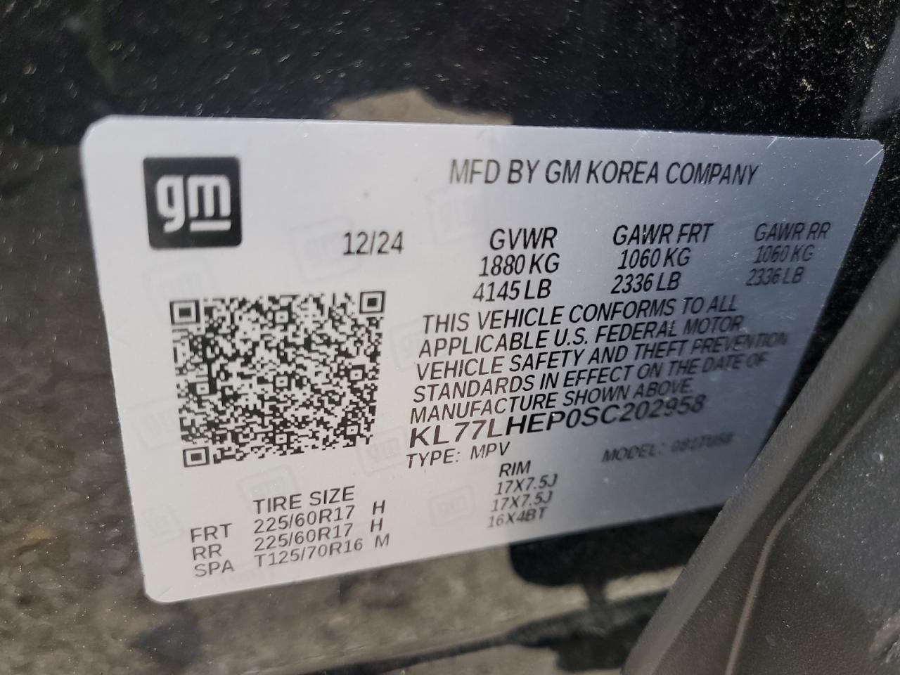 2025 Chevrolet Trax 1Lt VIN: KL77LHEP0SC202958 Lot: 55052035