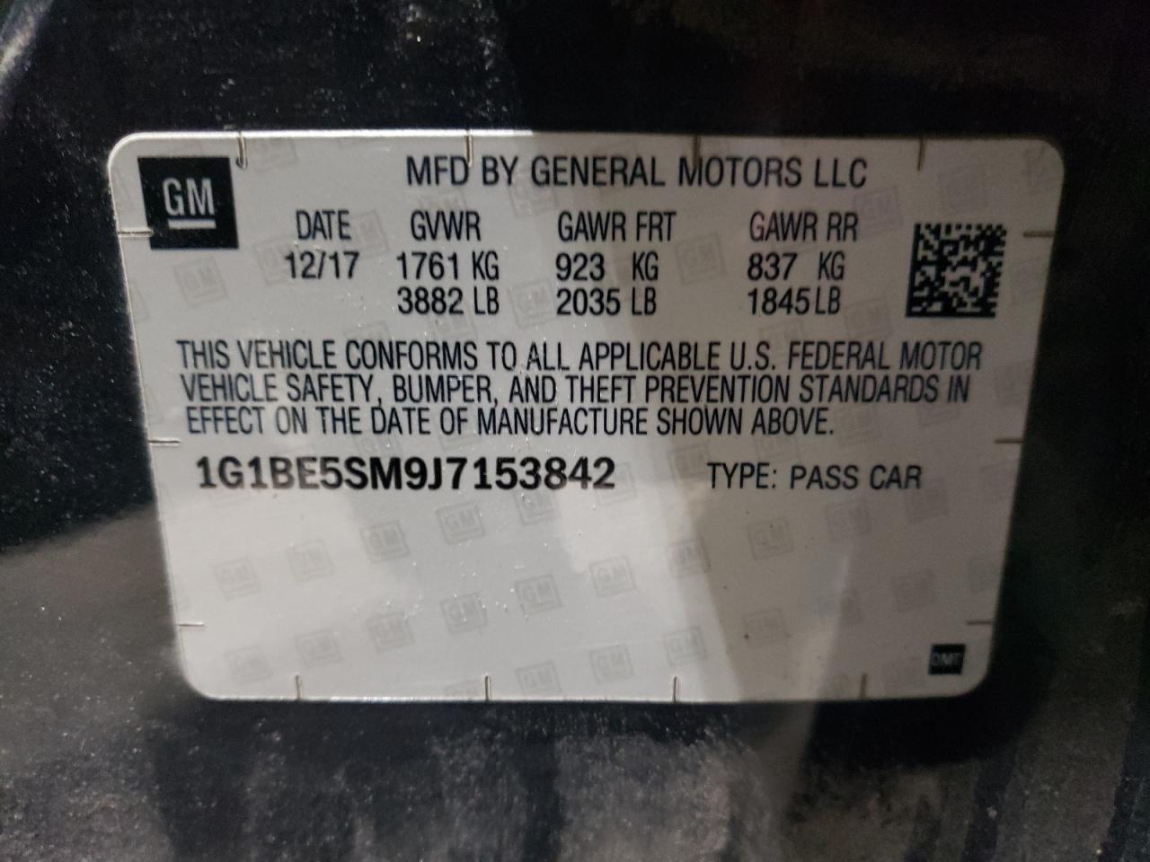 1G1BE5SM9J7153842 CHEVROLET CRUZE 2018