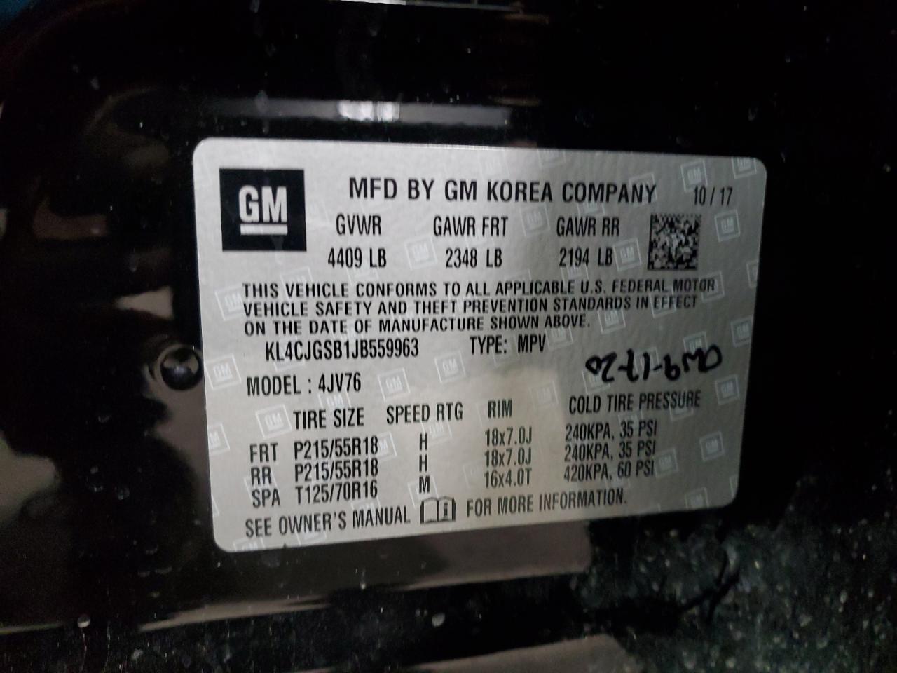 2018 Buick Encore Essence VIN: KL4CJGSB1JB559963 Lot: 53950935