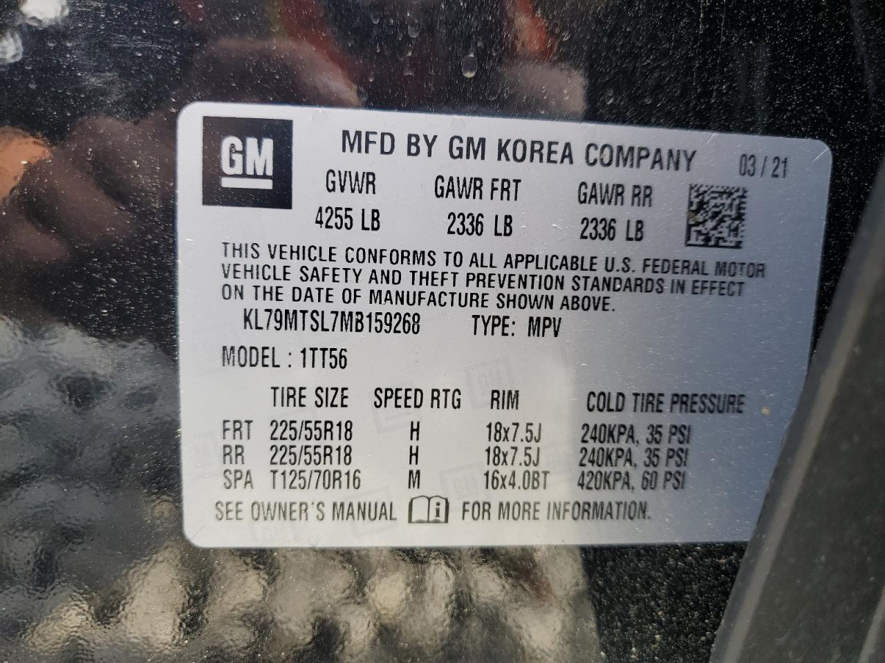 2021 Chevrolet Trailblazer Rs VIN: KL79MTSL7MB159268 Lot: 51601625