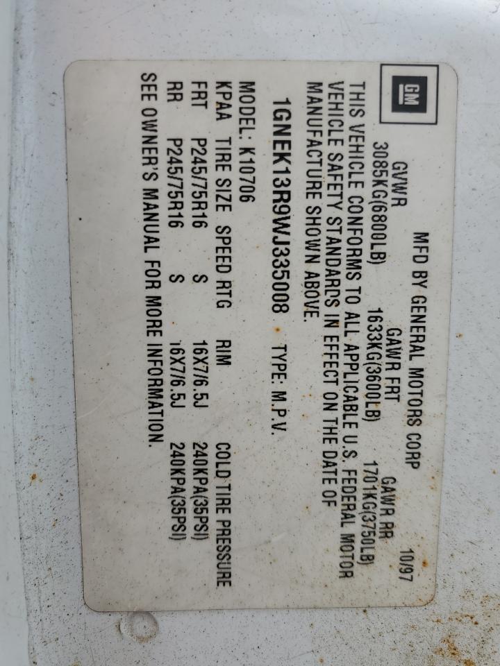 1998 Chevrolet Tahoe K1500 VIN: 1GNEK13R9WJ335008 Lot: 53403405