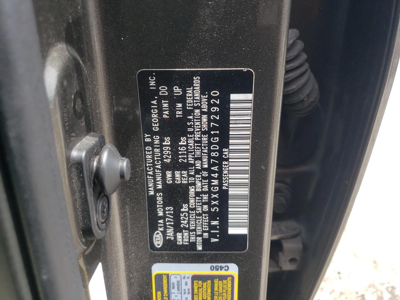 2013 Kia Optima Lx VIN: 5XXGM4A78DG172920 Lot: 52522645