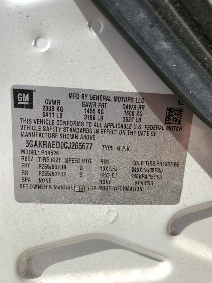 2012 Buick Enclave VIN: 5GAKRAED0CJ265677 Lot: 53152895