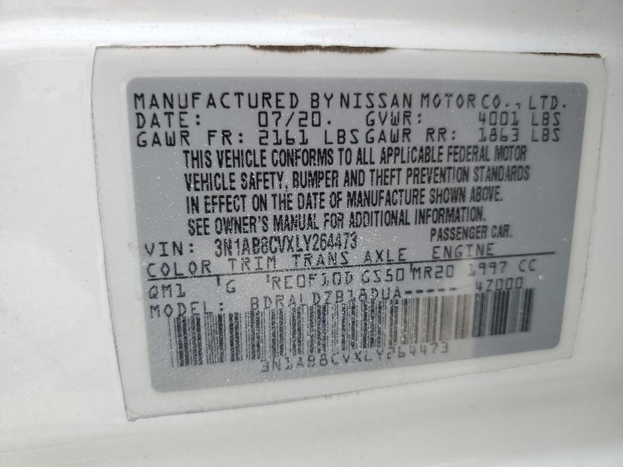 2020 Nissan Sentra Sv VIN: 3N1AB8CVXLY264473 Lot: 52913545