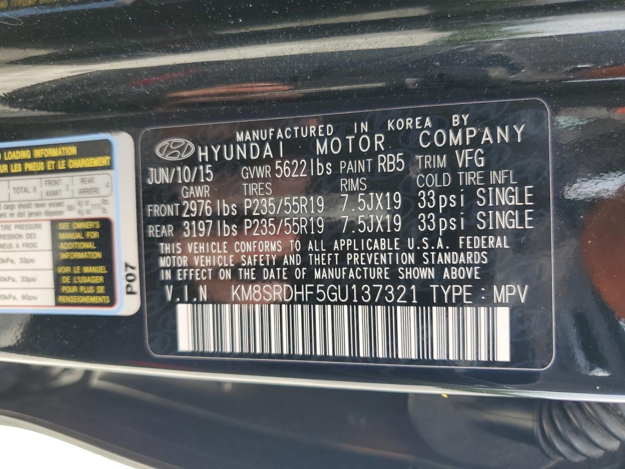 2016 Hyundai Santa Fe Se Ultimate VIN: KM8SRDHF5GU137321 Lot: 54477795