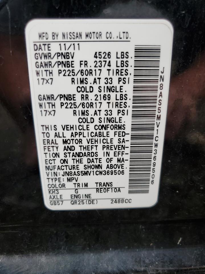 2012 Nissan Rogue S VIN: JN8AS5MV1CW369506 Lot: 55092965