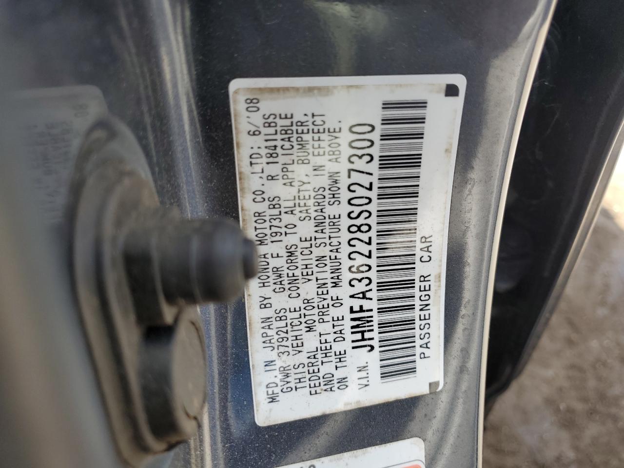 2008 Honda Civic Hybrid VIN: JHMFA36228S027300 Lot: 53917465