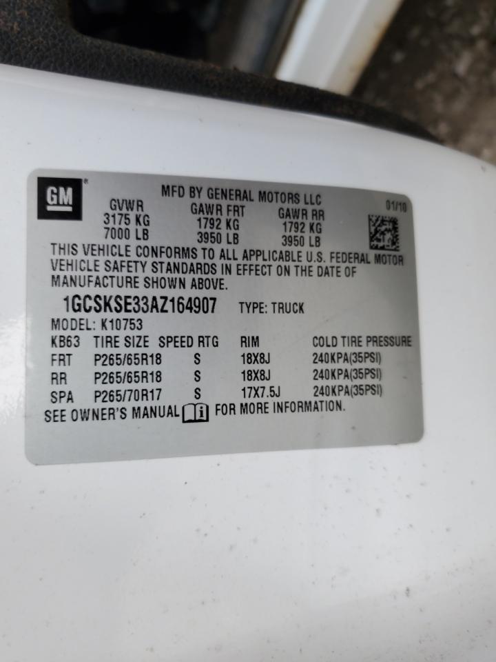 2010 Chevrolet Silverado K1500 Lt VIN: 1GCSKSE33AZ164907 Lot: 54128935