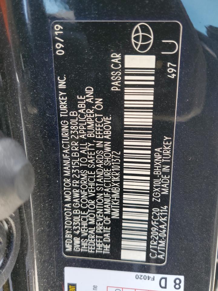 2019 Toyota C-Hr Xle VIN: NMTKHMBX1KR101372 Lot: 52271015