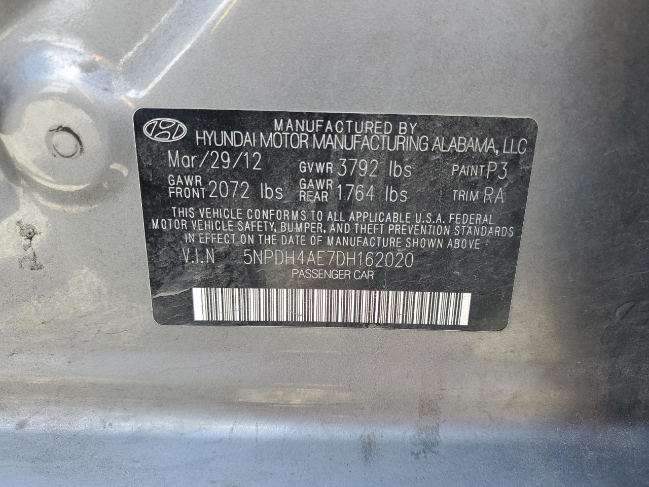 2013 Hyundai Elantra Gls VIN: 5NPDH4AE7DH162020 Lot: 54664595