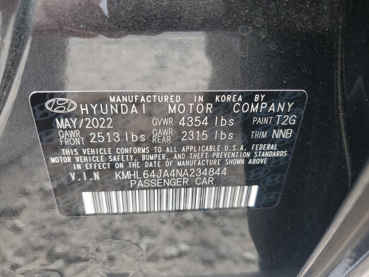 2022 Hyundai Sonata Sel VIN: KMHL64JA4NA234844 Lot: 53907495