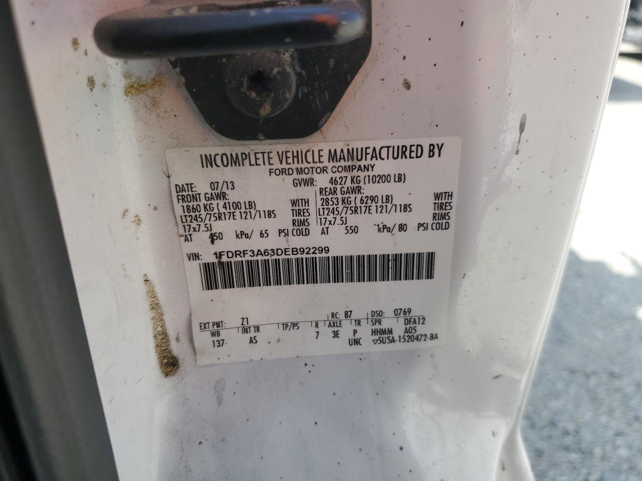 2013 Ford F350 Super Duty VIN: 1FDRF3A63DEB92299 Lot: 51220495