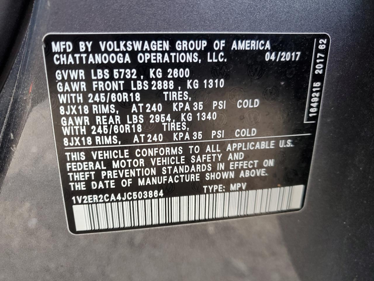 2018 Volkswagen Atlas Sel VIN: 1V2ER2CA4JC503864 Lot: 54832325