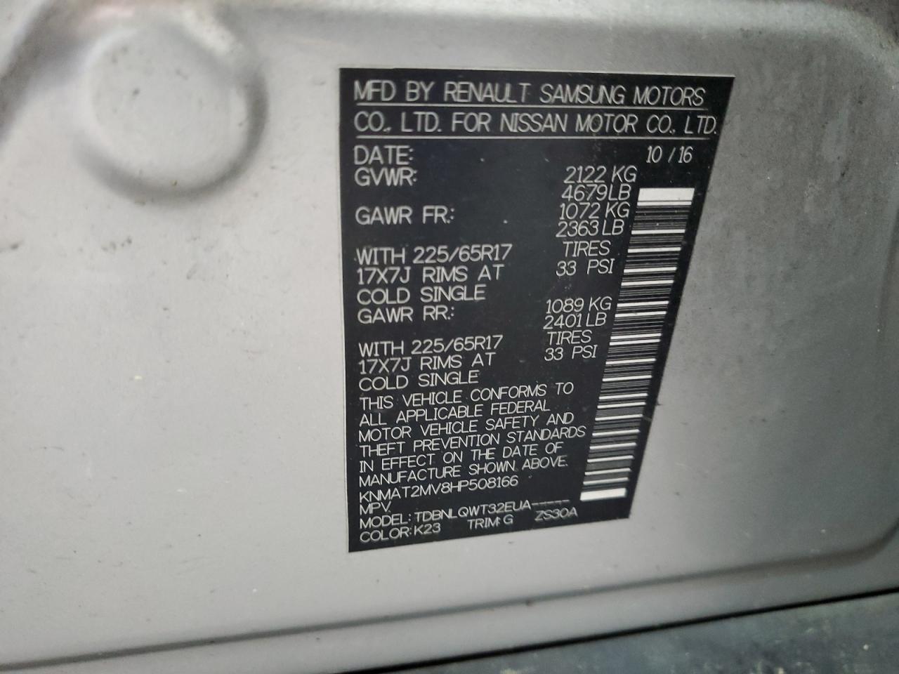 2017 Nissan Rogue S VIN: KNMAT2MV8HP508166 Lot: 52404245