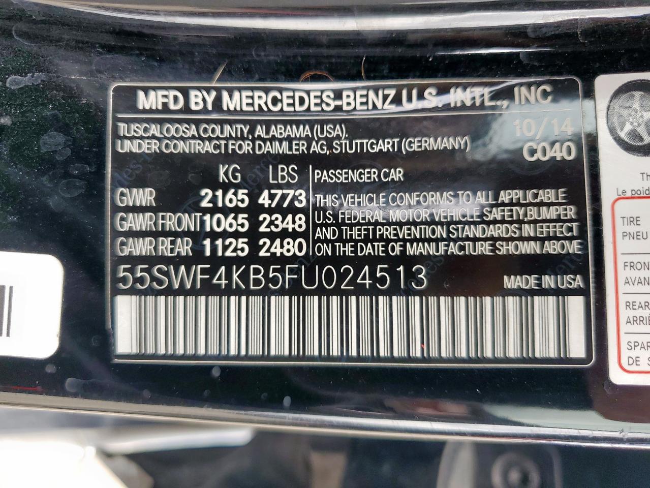 2015 Mercedes-Benz C 300 4Matic VIN: 55SWF4KB5FU024513 Lot: 54537115