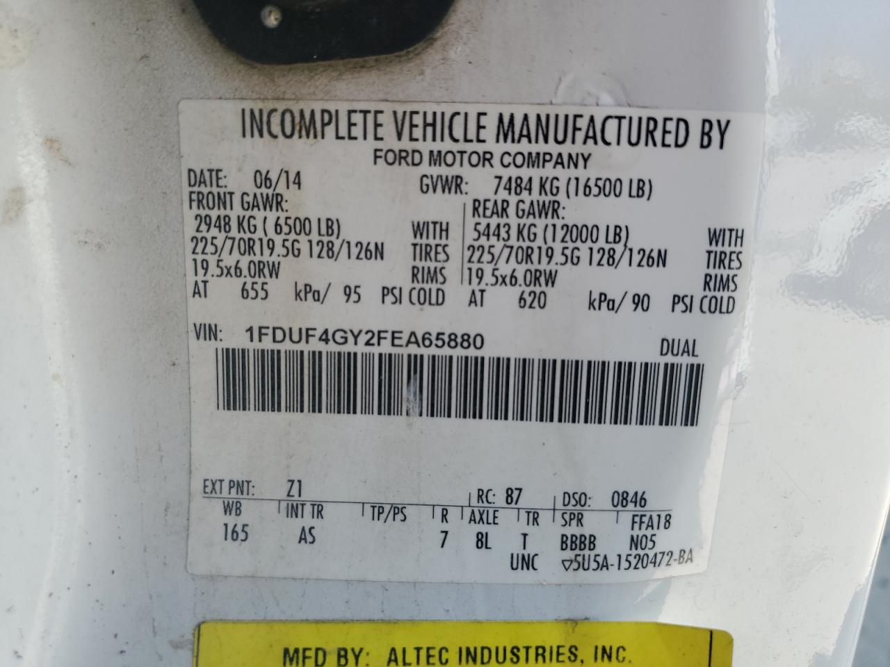 2015 Ford F450 Super Duty VIN: 1FDUF4GY2FEA65880 Lot: 53129385