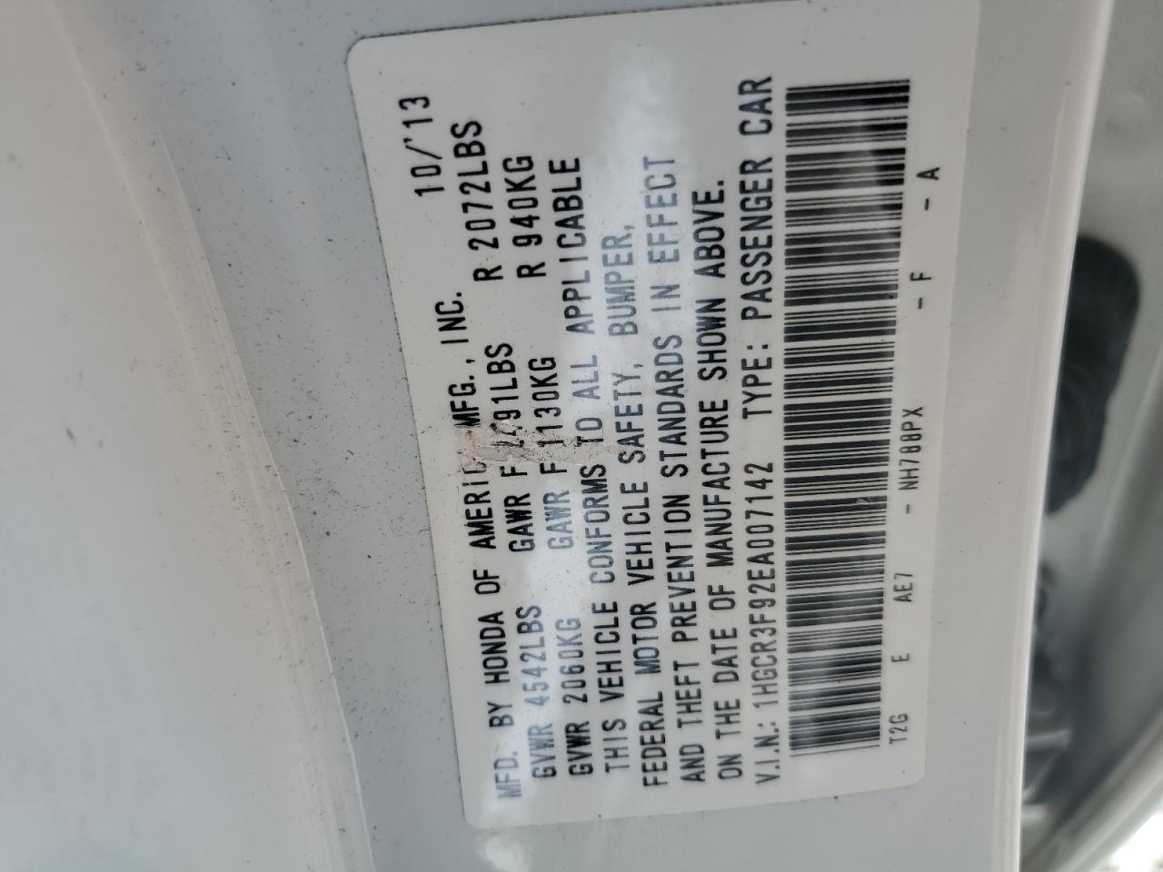 2014 Honda Accord Touring VIN: 1HGCR3F92EA007142 Lot: 54510415